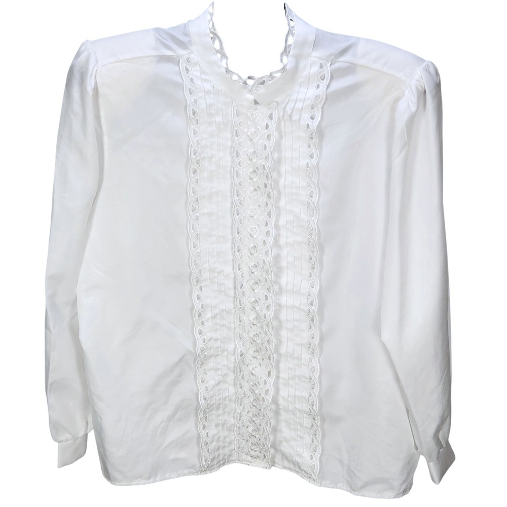 Women's Lauren Lee VTG Size 18 White Lace Eyelet Pleated Blouse Victorian